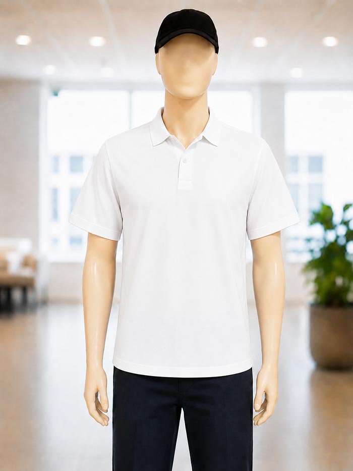 Short Sleeve Solid white Polo Shirt Closeup Picture