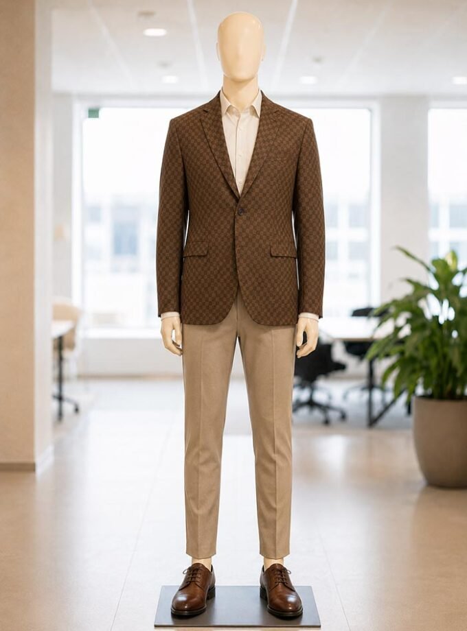 Brown Checkered Casual Blazer Picture From Front
