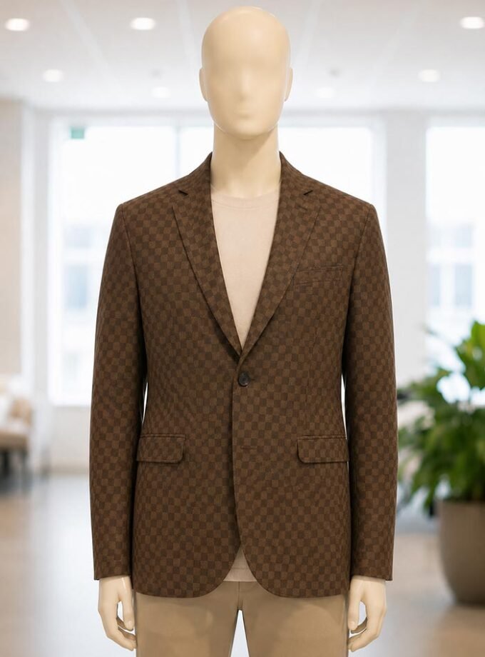 Brown Checkered Casual Blazer