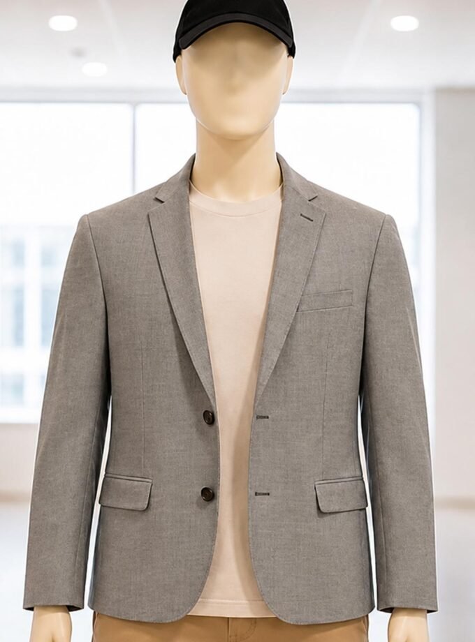 Elegant Gray Plaid Blazer Closeup Picture