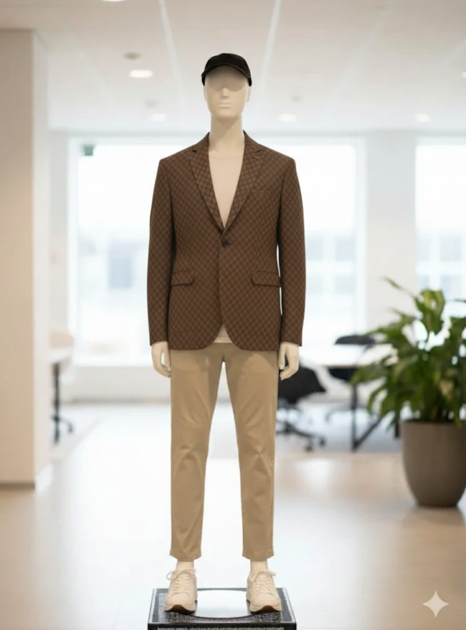 Brown Checkered Casual Blazer