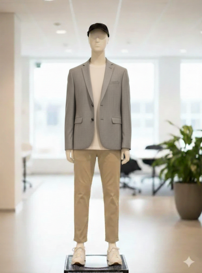 Elegant Gray Plaid Blazer