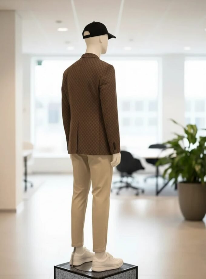 Brown Checkered Casual Blazer